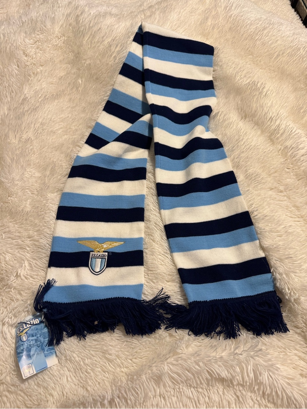 S.S. Lazio Striped Team Scarf in Sky Blue, Navy & White NWT